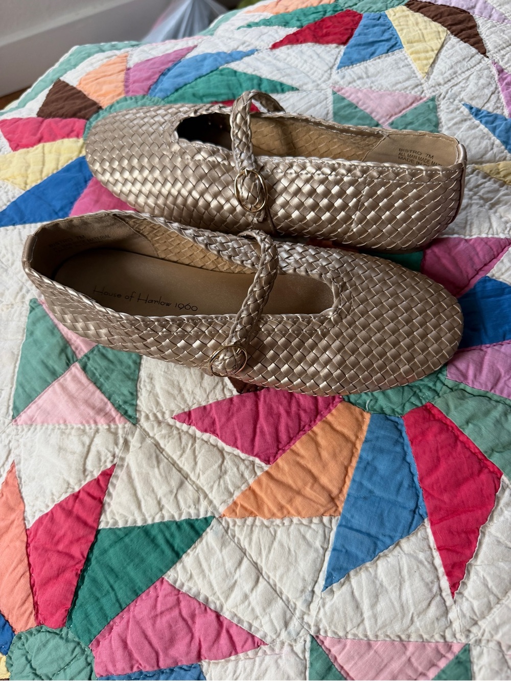 House of Harlow gold woven flats
